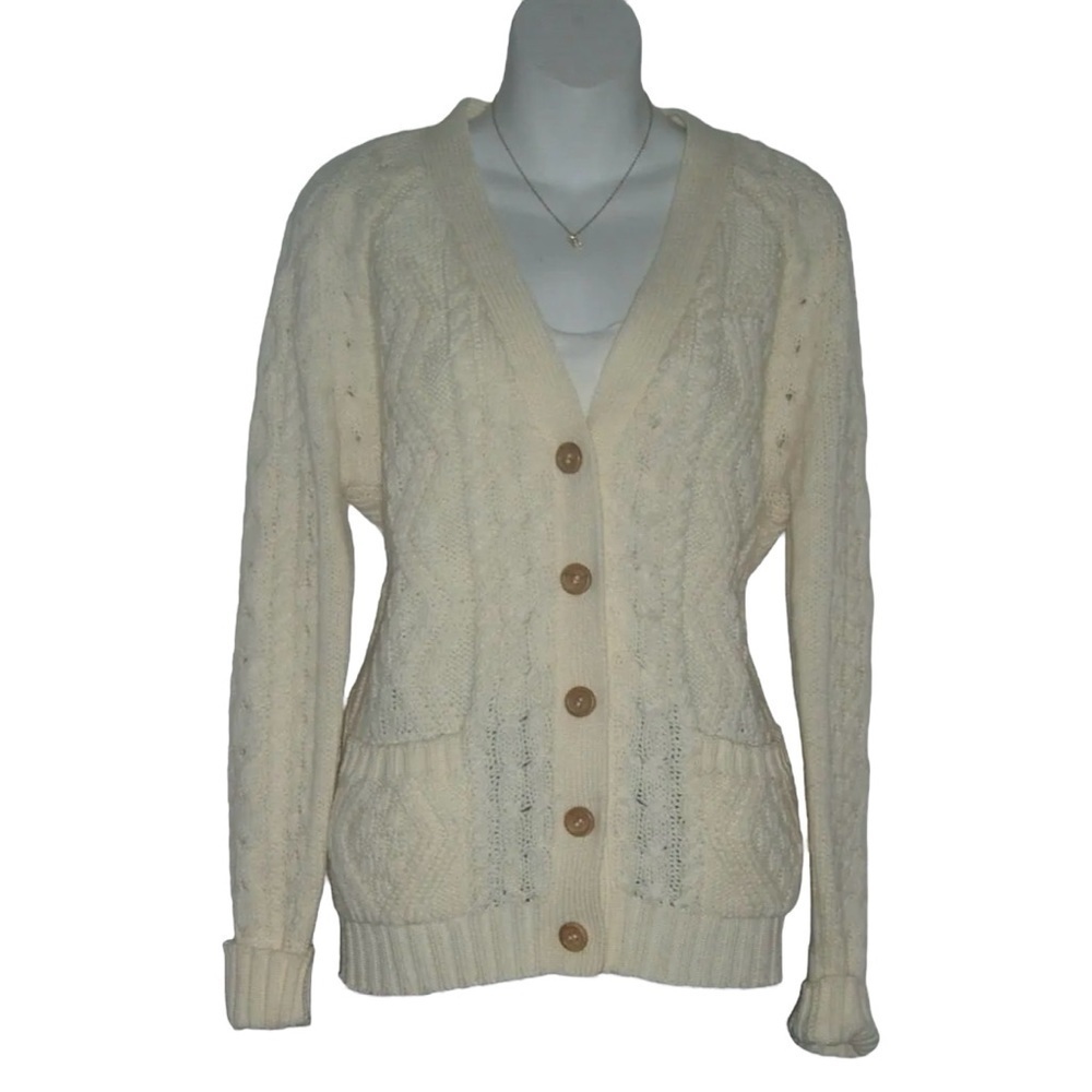 Vintage 70's Exclusive Imports Sweater Cardigan Prep School Academia Cable Knit